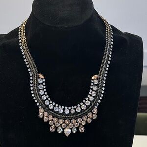 TOVA - Super Glam Antique Silver Crystal Bib Statement Necklace
